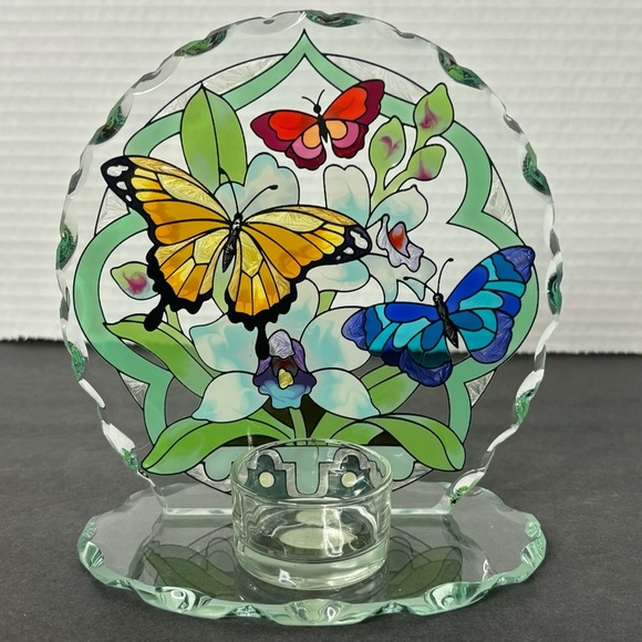 Butterflies - hand painted art glass - tea light holder-Joan Baker - Picture 3 of 9